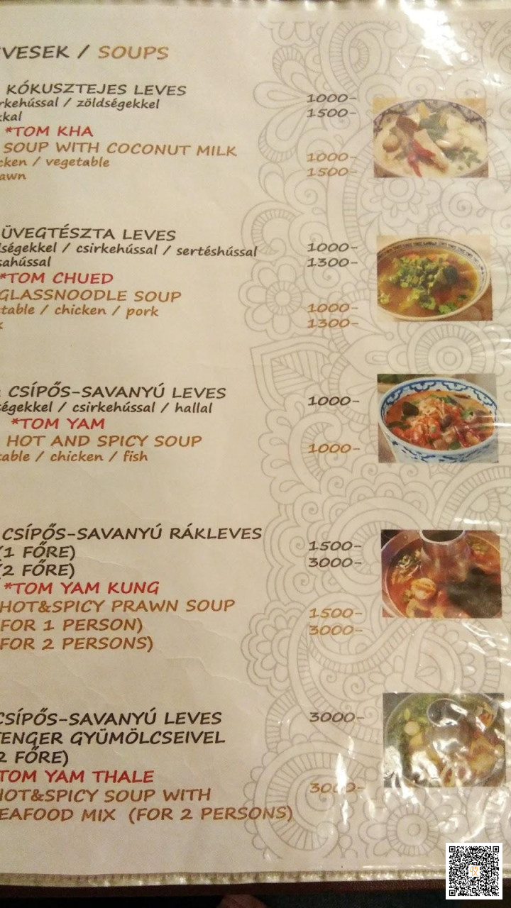 Bangkok Thai Étterem Étlap