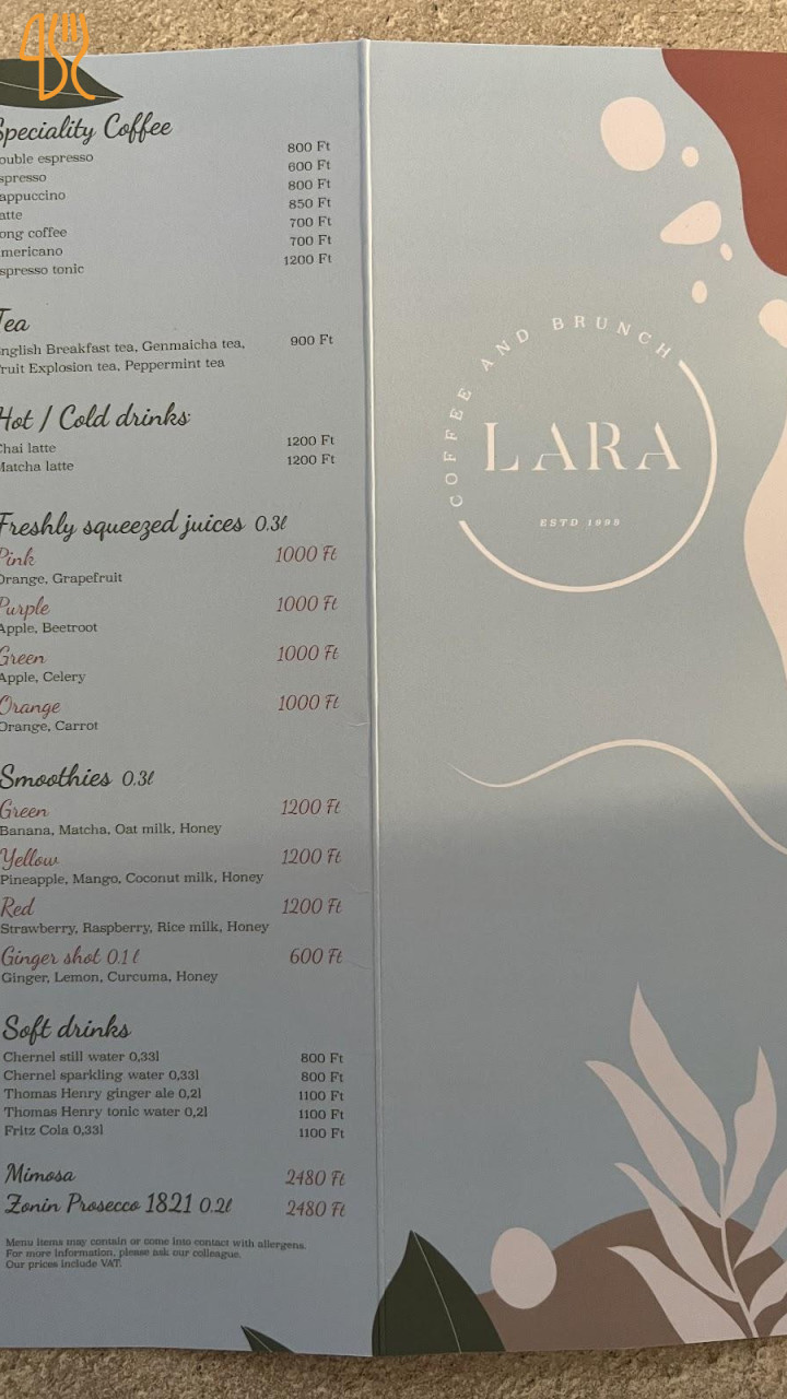 Lara Cafè Budapest Étlap