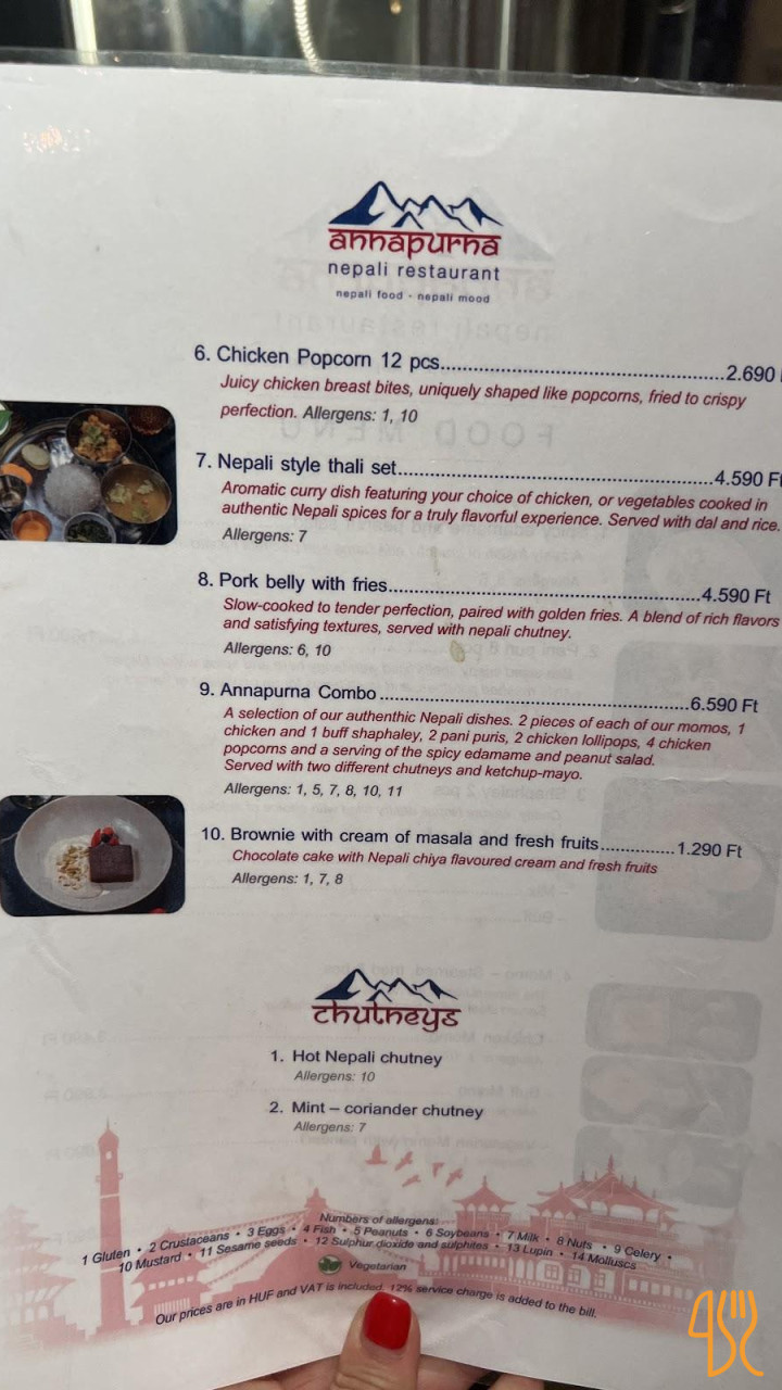 Annapurna Nepáli Étterem Étlap
