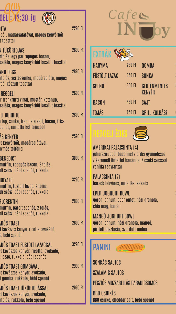 Cafe Injoy Reggeliző étterem és Kávézó Étlap
