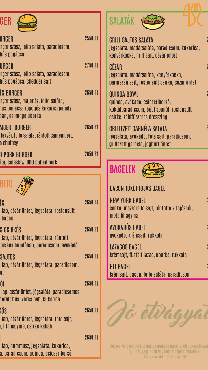 Cafe Injoy Reggeliző étterem és Kávézó Étlap