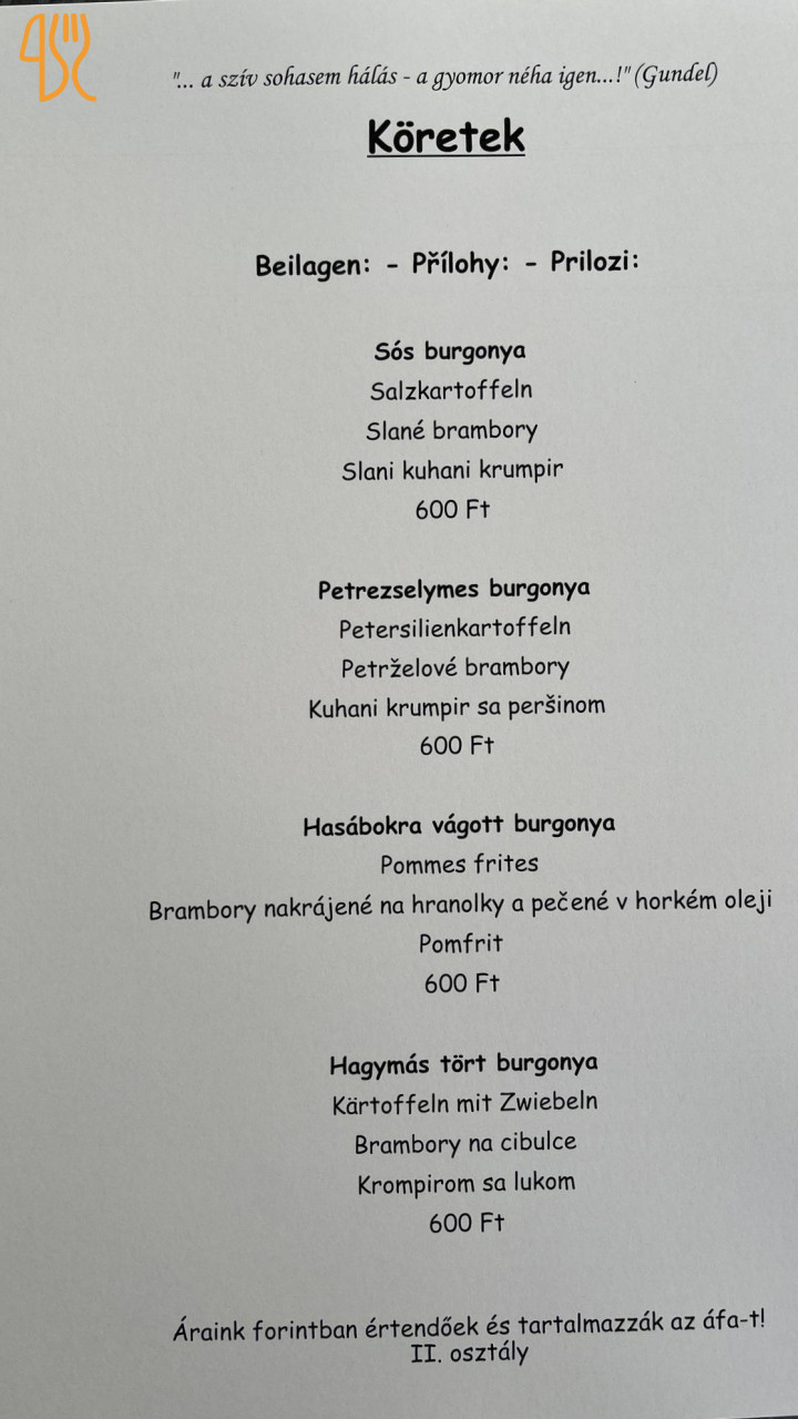 Szigeti Csárda Étlap