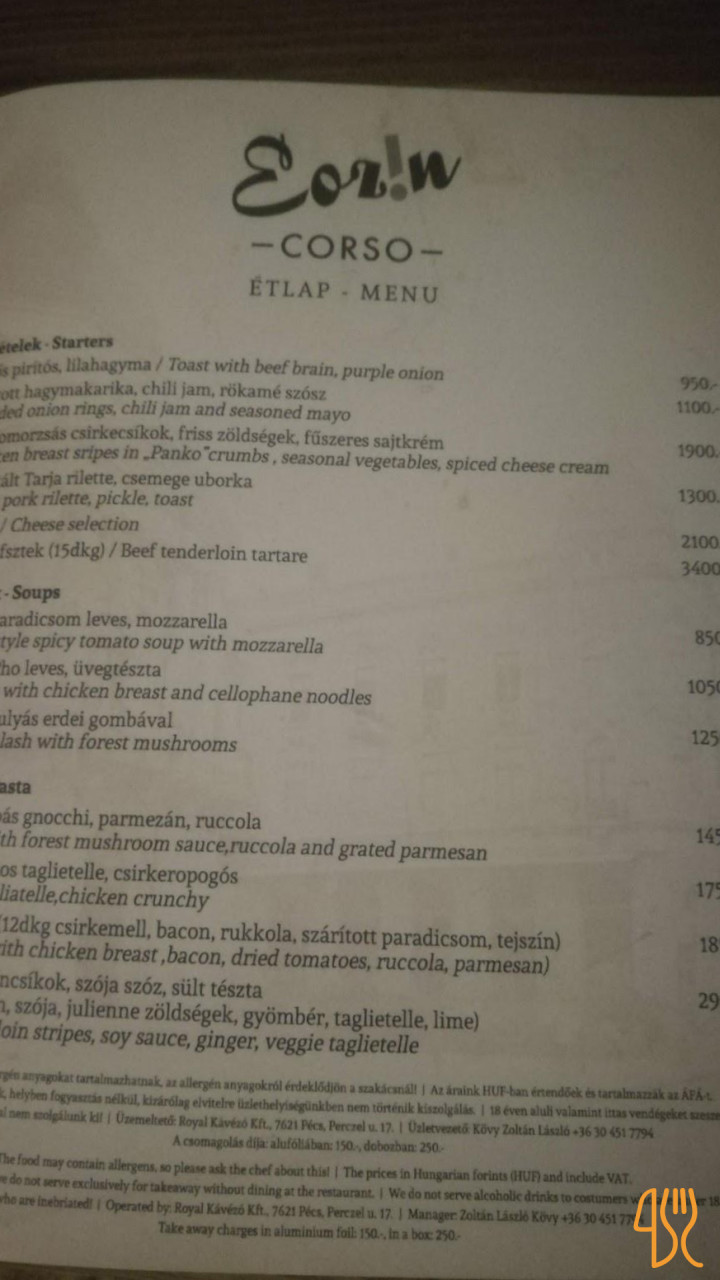 Enoteca Bistro Corso Étlap