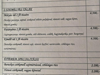Mátyás étterem Panzió Étlap