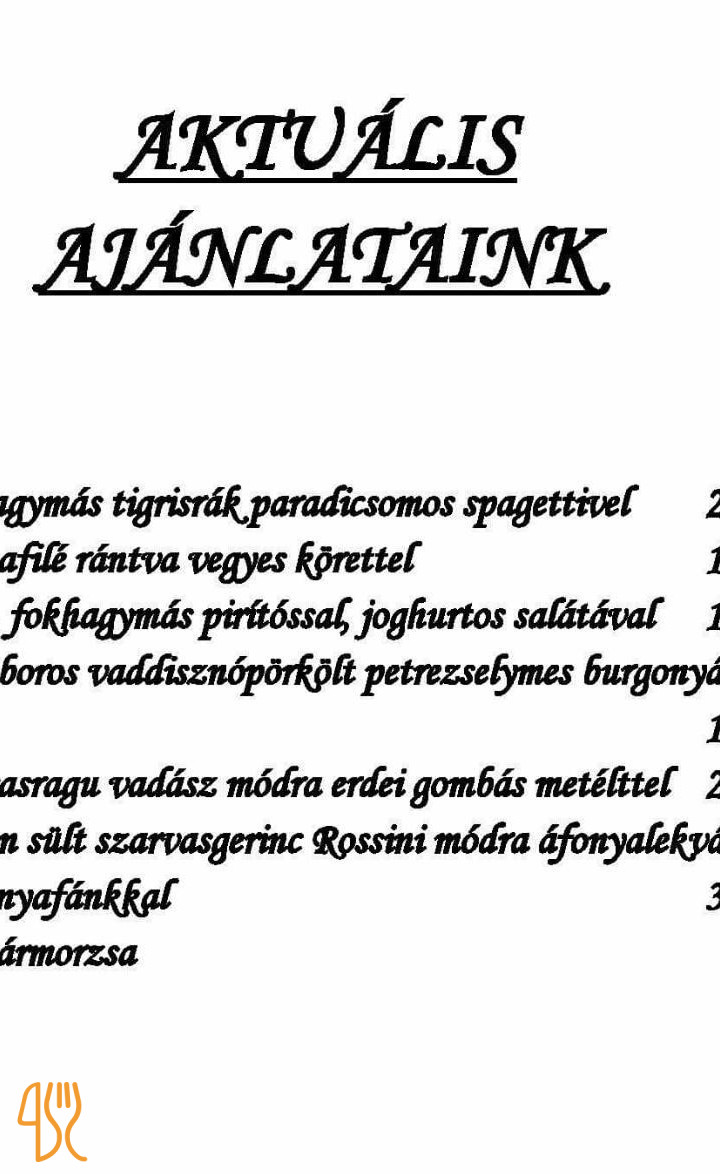 Bojtár Csárda Étlap