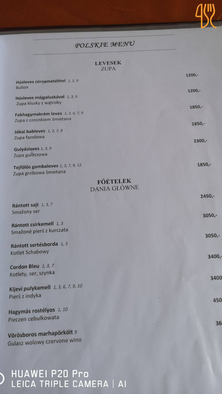 Józsi Bácsi Vendéglője és Szállodája Étlap