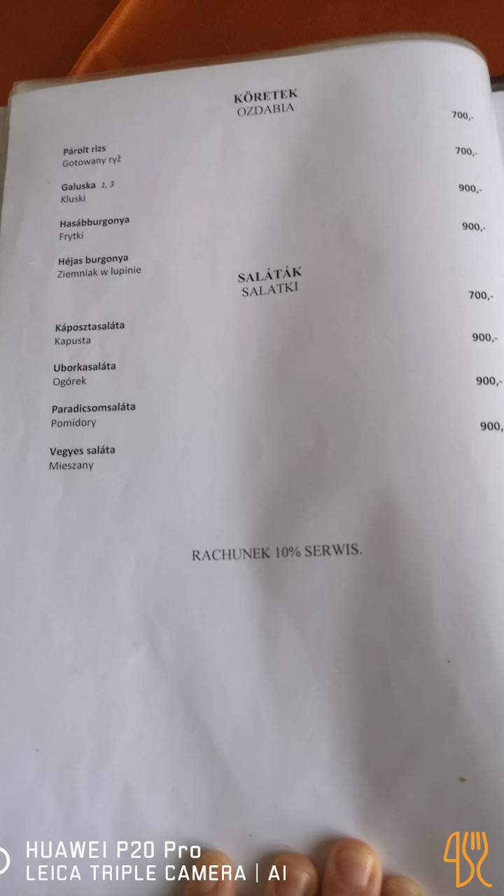 Józsi Bácsi Vendéglője és Szállodája Étlap