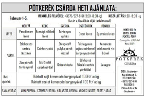 Pótkerék Csárda menu